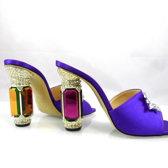 NIB$750 Nalebe Eureka Aurum Crystal-Embellished Mules Jewel Heels Slip-on Sandal - Picture 11 of 16